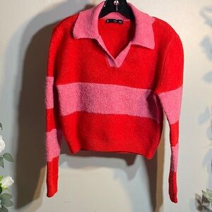 Cozy V-Neck Sweater in Red and Pink